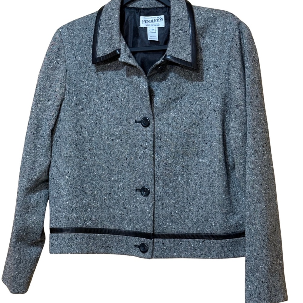 Pendleton Gray Wool Blazer with Black Trim | Size 10 | Made in USA